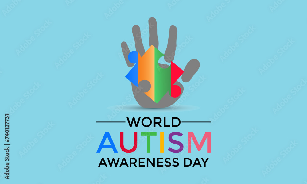 Fototapeta premium Vector Illustration of World autism awareness day. Hands holding jigsaw puzzle heart shape. Greeting card, Banner poster, flyer and background design.