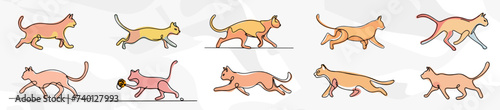 Laufende Katzen: Pastellfarbenes Lineart Vektorgrafik Bundle