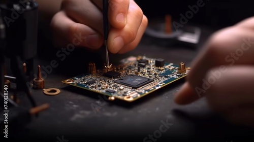 Technician repairing inside of mobile phone by solder.Generative AI