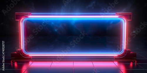 Glowing neon line with speedometer speed time clock icon in blue neon style. modern conceptual design background