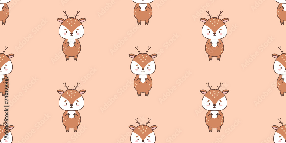 Fototapeta premium Seamless pattern with cute deer . Cute animals in kawaii style. Drawings for children. vector illustration