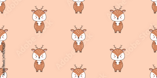Fototapeta Naklejka Na Ścianę i Meble -  Seamless pattern with cute deer . Cute animals in kawaii style. Drawings for children. vector illustration