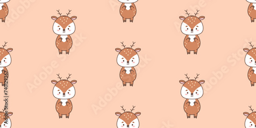 Seamless pattern with cute deer . Cute animals in kawaii style. Drawings for children. vector illustration