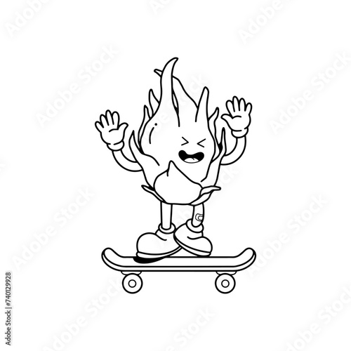 cute  groovy cartoon character baby dragon fruit, vector.