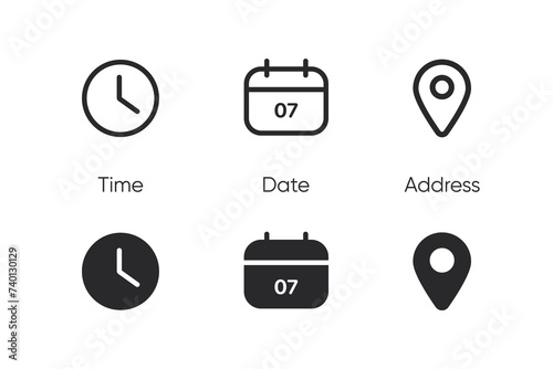 Time data and clock line icons. Clock icon in trendy flat and line style isolated on white background. Icons for date, time, era, duration, period, span, hour, minute, watch, timer, time keeper