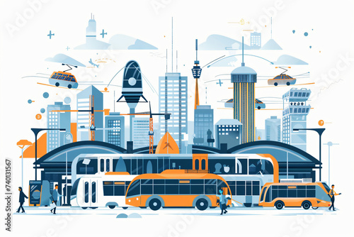 Integration of Modes and Network, Mobility as a Service and Mobility Hubs, Public Transports Concept, Future, Illustration - Generative AI.