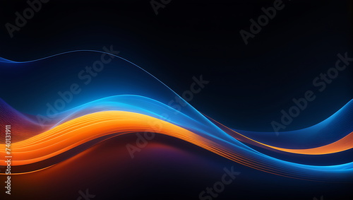 Abstract background with dynamic flowing blue and orange light wave lines