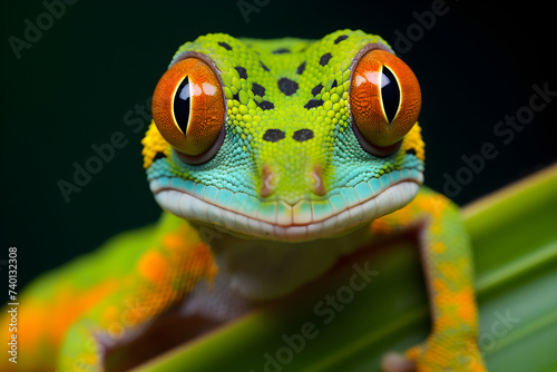 A Vibrant Tropical Gecko Shot: A Detailed Envirography of a Green Gecko