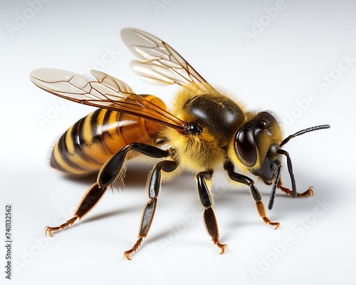 Honeybee , blank templated, rule of thirds, space for text, isolated white background © Poulami