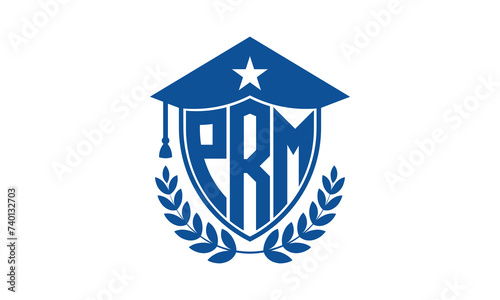 PRM three letter iconic academic logo design vector template. monogram, abstract, school, college, university, graduation cap symbol logo, shield, model, institute, educational, coaching canter, tech photo