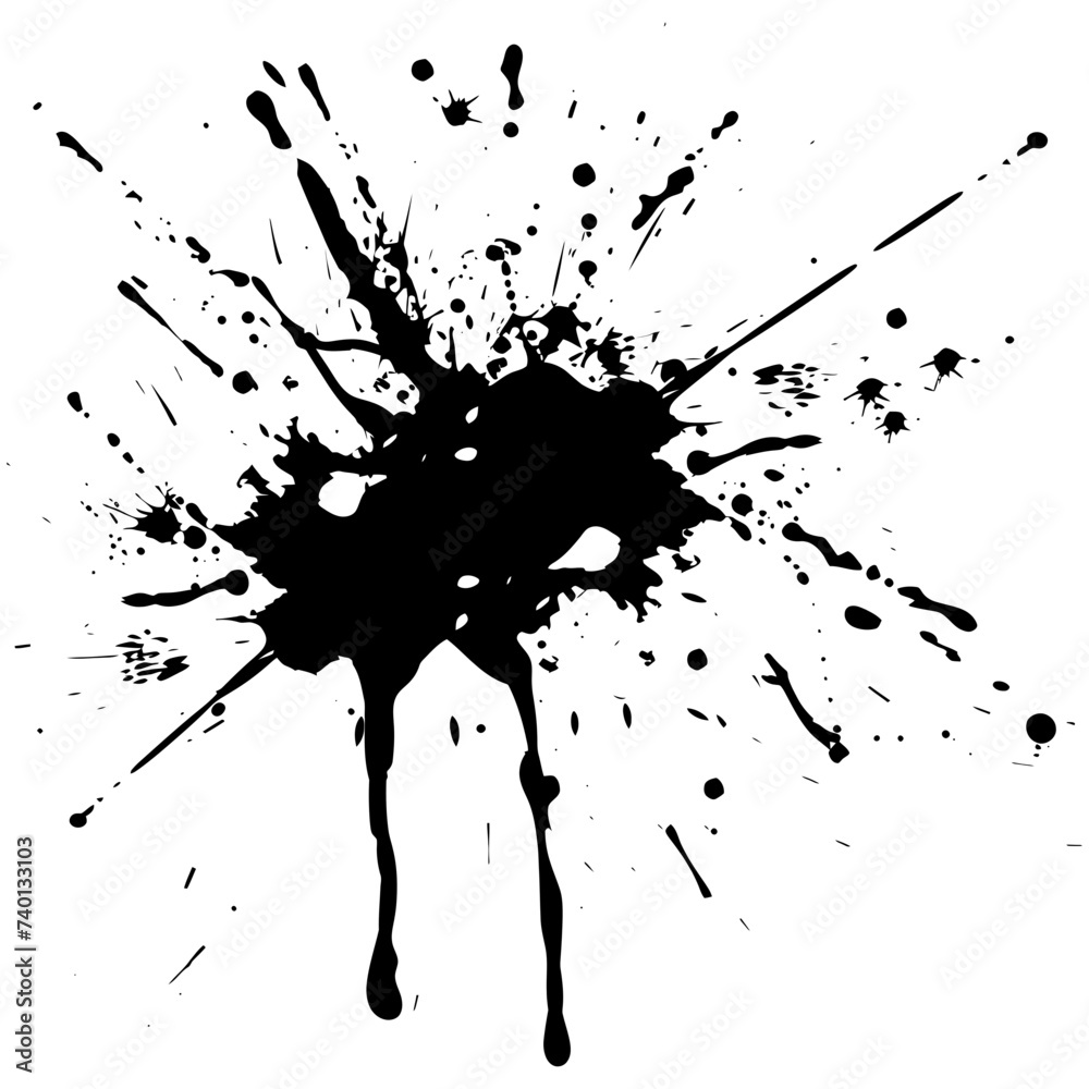 Silhouette ink splatter black color only - obrazy, fototapety, plakaty 
