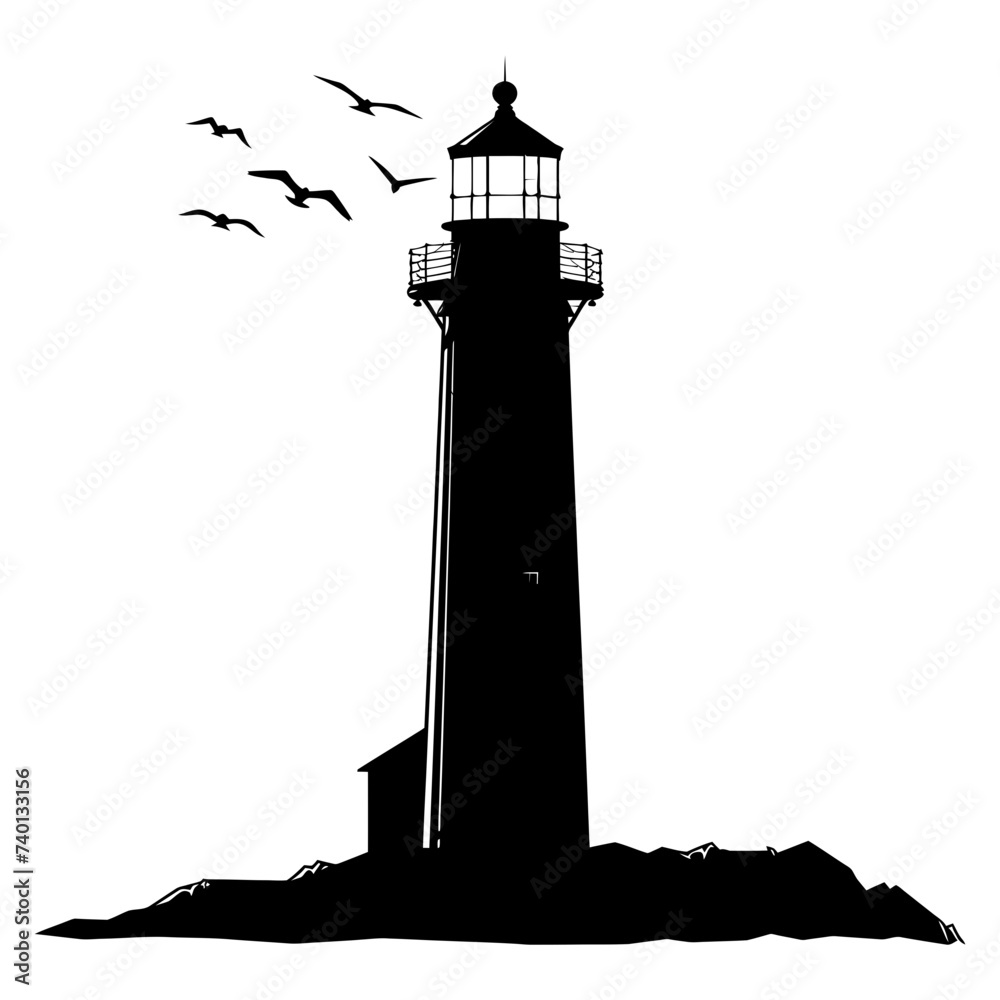 Silhouette lighthouse full black color only