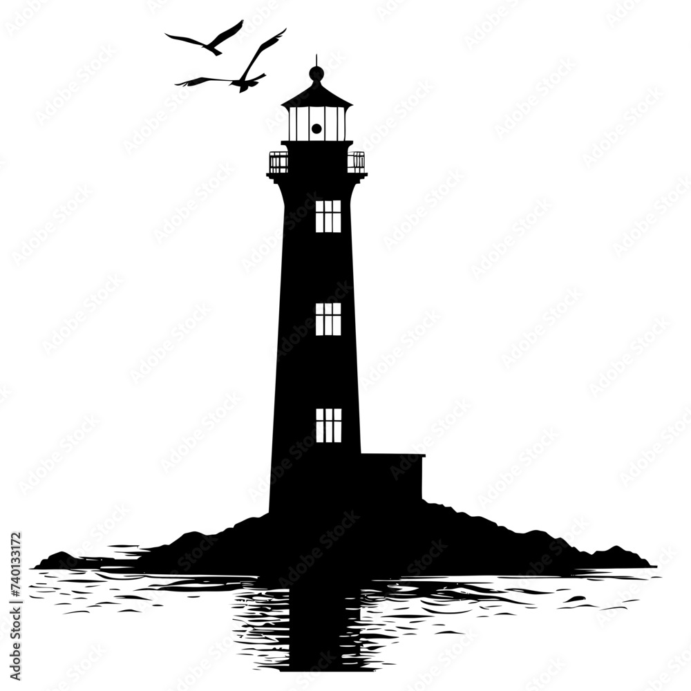 Silhouette lighthouse full black color only