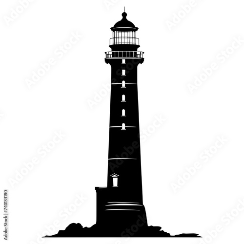 Silhouette lighthouse full black color only