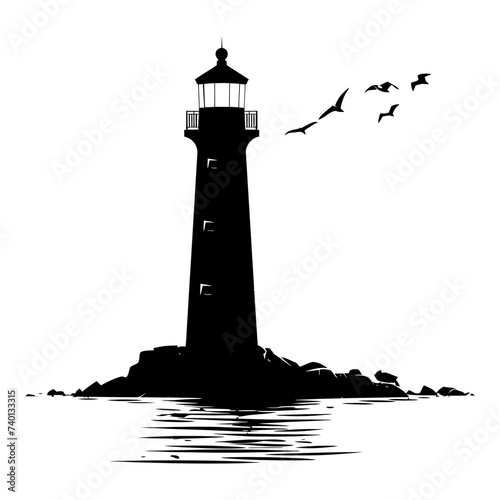 Silhouette lighthouse full black color only