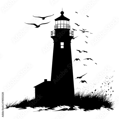 Silhouette lighthouse full black color only