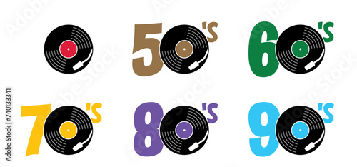 Lp icon. Music year of fifties, sixties, seventies, eighties, nineties. dj symbol. Retro vinyl record album. I love 50s 60s 70s 80s 90s music plate. Phonograph, Gramophone label. Audio, turntable. 