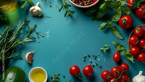 food and ingredients in a square shape in the style o