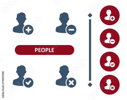 People Icons. Man, User, Avatar, Button, Add, Plus, Minus, Checkmark, Delete Icon photo