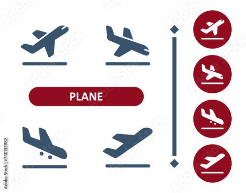 Plane Icons. Airplane, Flight, Flying, Take Off, Landing, Runway, Travel Icon
