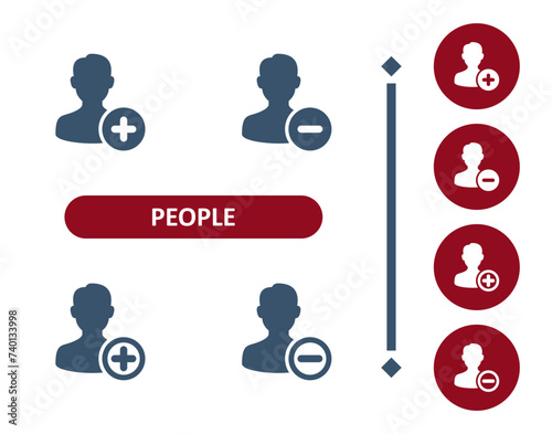People Icons. Man, User, Avatar, Button, Add, Plus, Minus, Subtract Icon