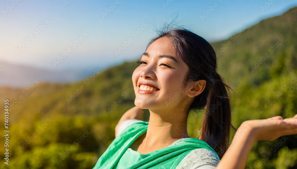 Euphoric Beauty Woman's Blissful Expression in Green Aura Euphoric Beauty Woman's Blissful Expression in Green Aura