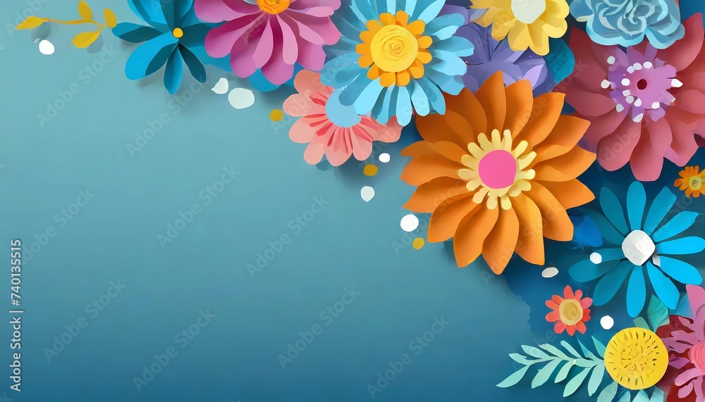 Colorful flowers, motif for Women's Day, Mother's Day, spring, blue background, different motif sizes, Pastell colors