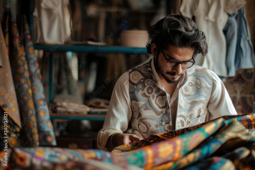 Indian male seamstress. sewing machine. needlework. small business. tailor. cutter. clothing repairman. Indian male seamstress. sewing machine. needlework. small business. tailor. cutter. clothing repairman.