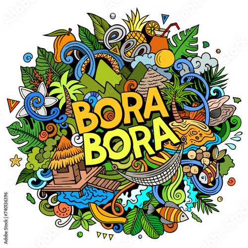 Bora-Bora funny cartoon doodle illustration