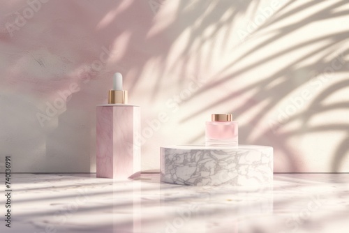 Natural beauty podium backdrop featuring an empty cube box for displaying cos...