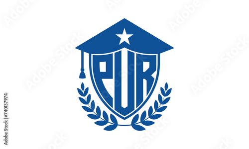 PUR three letter iconic academic logo design vector template. monogram, abstract, school, college, university, graduation cap symbol logo, shield, model, institute, educational, coaching canter, tech