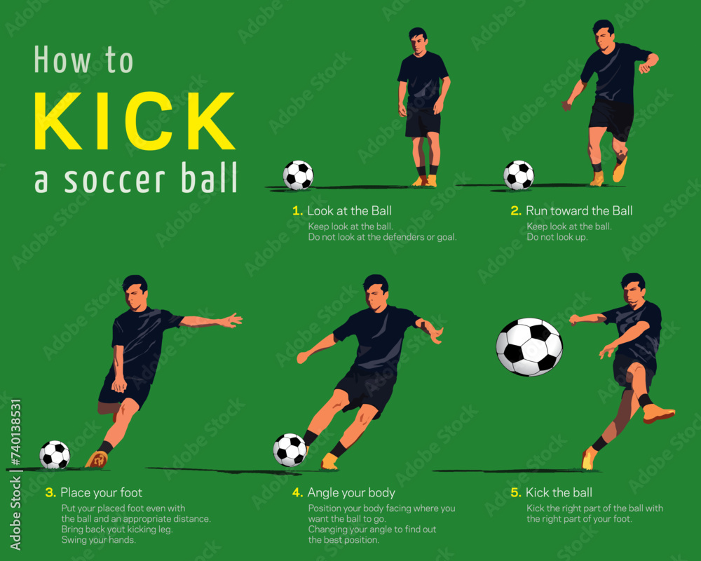 Soccer player with a ball. How to kick a ball