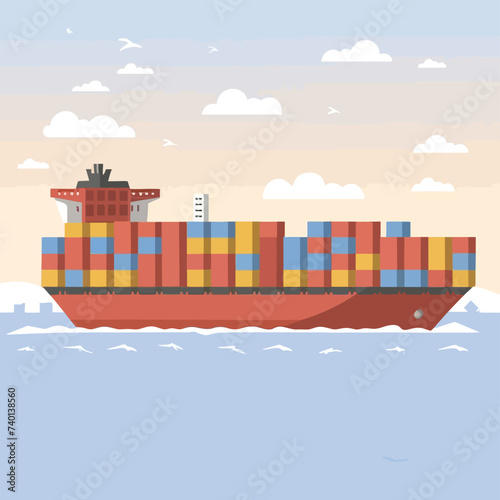 2d vector illustration colorful Land and sea transport techniques, methods and technological tools for transporting and shipping goods and products and logistic 

