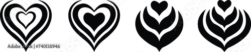 Hot set of coffee heart shape aroma steam in continuous drawing style. collection of Black design isolated on transparent background. coffee decorated with heart symbol, abstract logo icon design.