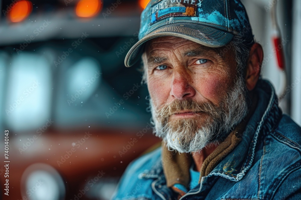 Portrait of a Weathered Truck Driver with a Lifetime of Stories