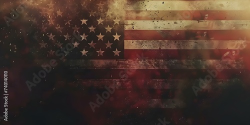 Abstract depiction of the American flag with a grungy vintage vibe. Concept American Flag, Abstract Art, Vintage Style, Grungy Aesthetic, Patriotic Decor photo