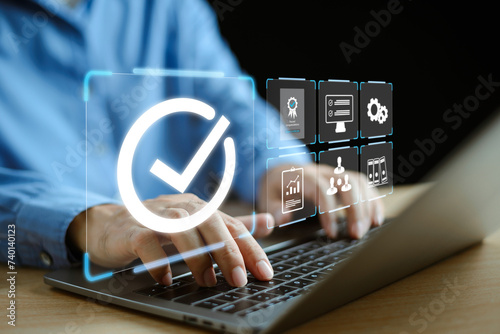 Quality system control management service, validation process. Quality Assurance (QA), Quality Control (QC), certification guarantee concept. Compliance to regulations and standards satisfaction.
