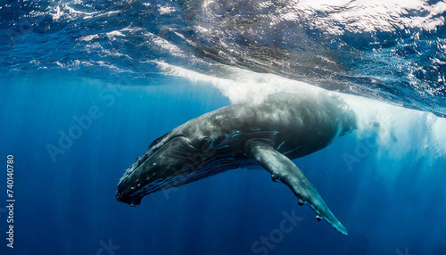 Humpback whale swimming Underwater, Tonga, South Pacific © Abigail