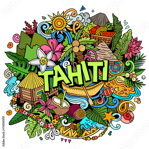 Tahiti funny cartoon doodle illustration