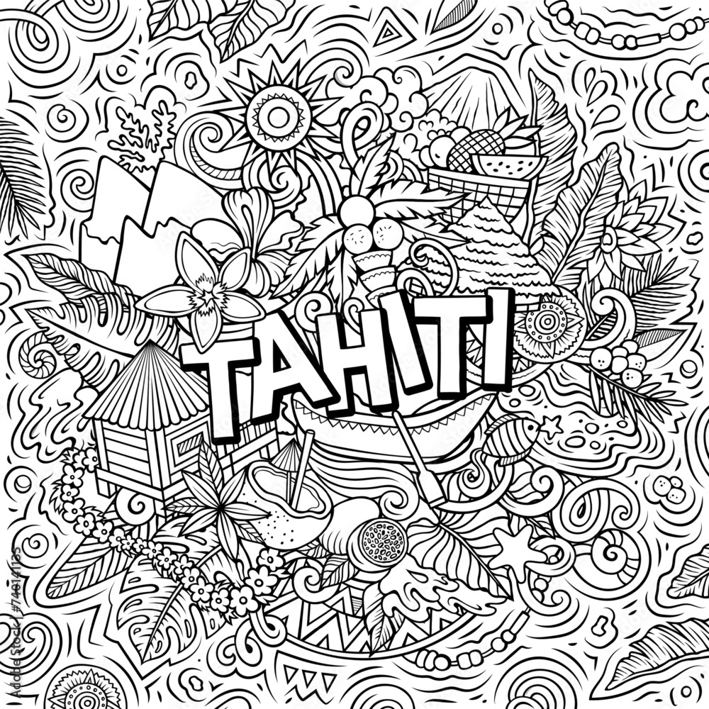 Tahiti funny cartoon doodle illustration