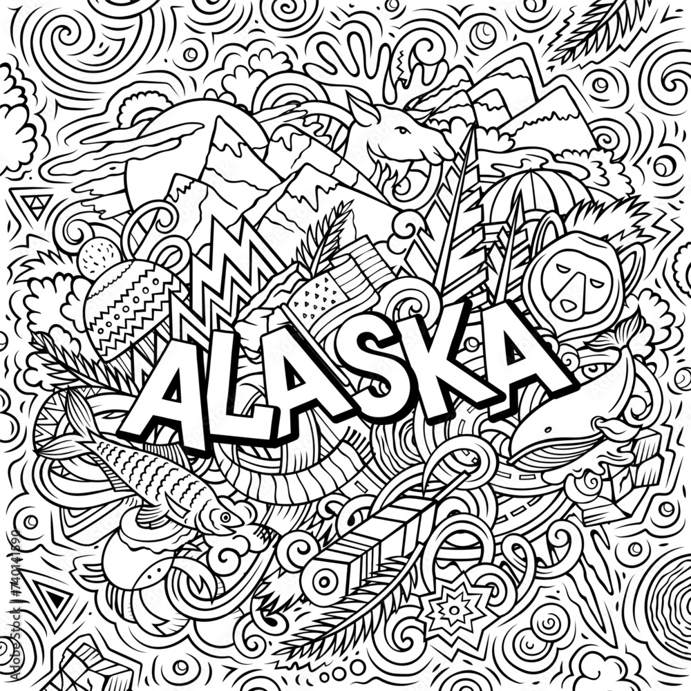 Alaska hand drawn cartoon doodle illustration