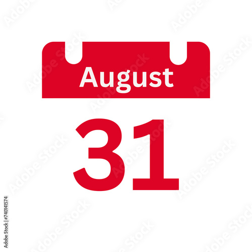 August 31 Calendar Day or Calendar Date for Deadlines / Appointment On a clear transparent background photo