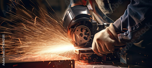 Finishing metal working on lathe grinder machine with sparks