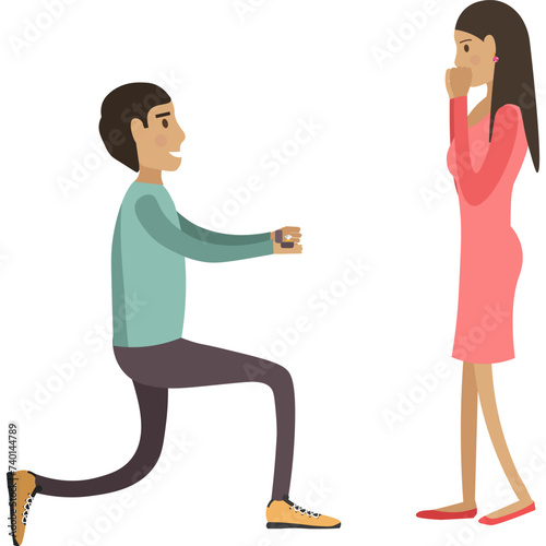 Man with ring proposing marriage to woman vector icon isolated on white