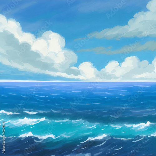 Atlantic Ocean Seascape with blue ocean and a sky filled with clouds © JanaG9