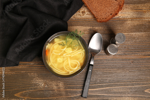 Warm chicken noodle soup wi...