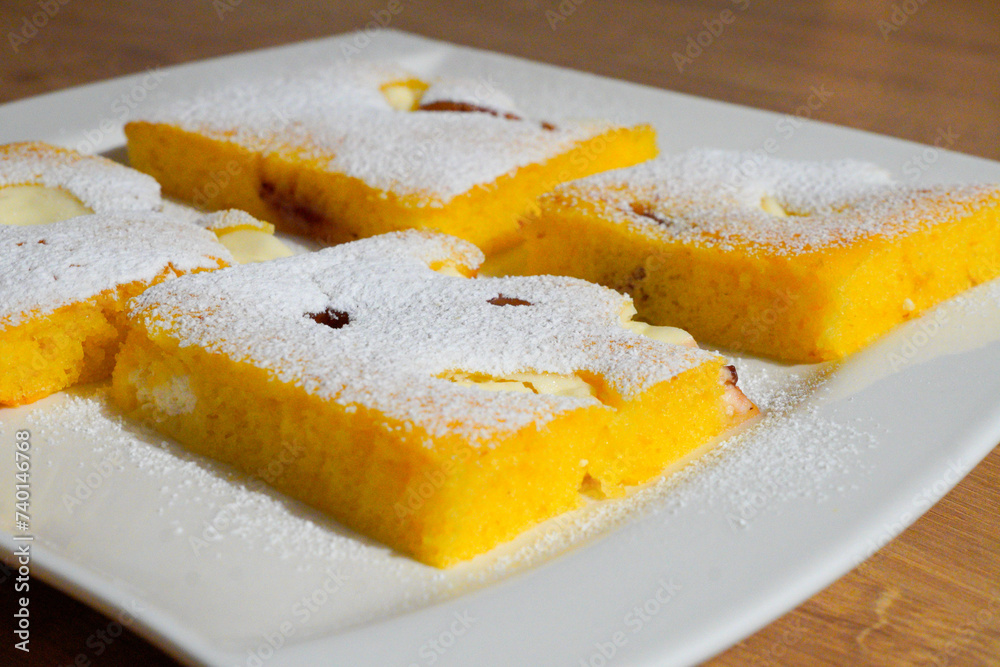 Zlevanka. Corn cake with jam and sour cream