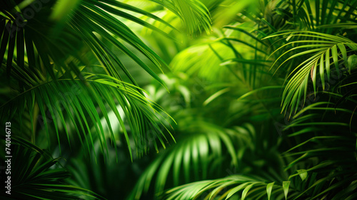 tropical palm leaves in dense jungle