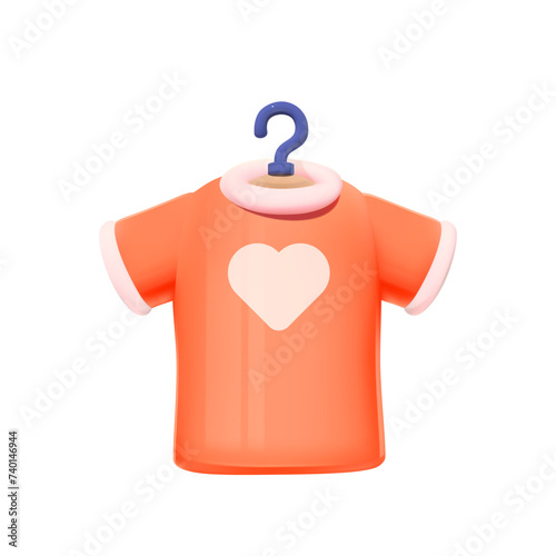 Orange T-shirt with Heart Design on Hanger.