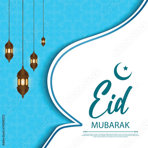 eid al fitr post deisgn wth lantern  and pattern and masque